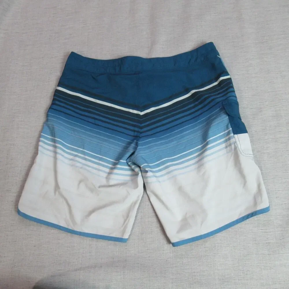 Billabong Board Shorts Mens 34 Blue Cream Striped Logo Surf Skate Beach Trunks
